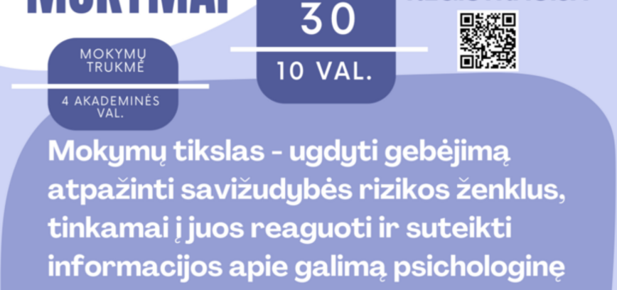 Nemokami baziniai savižudybių prevencijos mokymai gyvai