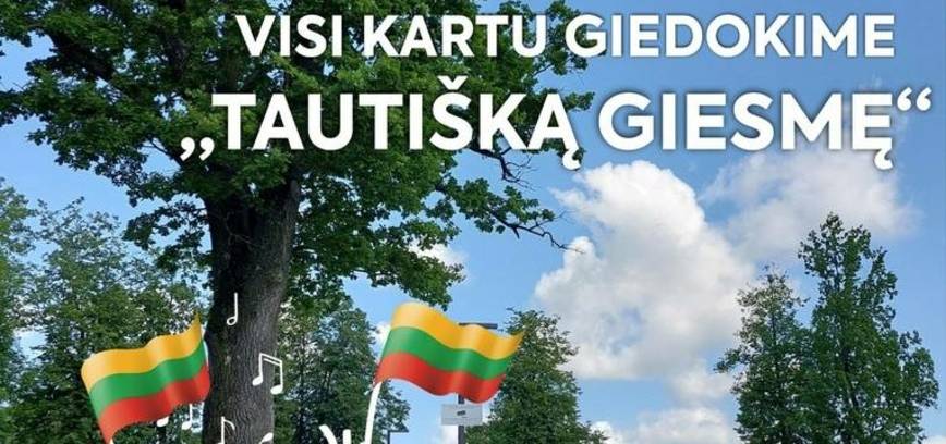 „Tautiškos giesmės“ giedojimas Jiezno miesto aikštėje