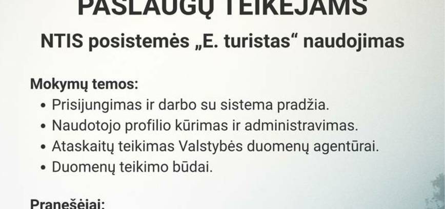 Mokymai „NTI posistemės „E turistas“ naudojimas“