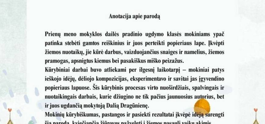 Opening of the exhibition of creative works by students of the primary art class of the Prienai Art School