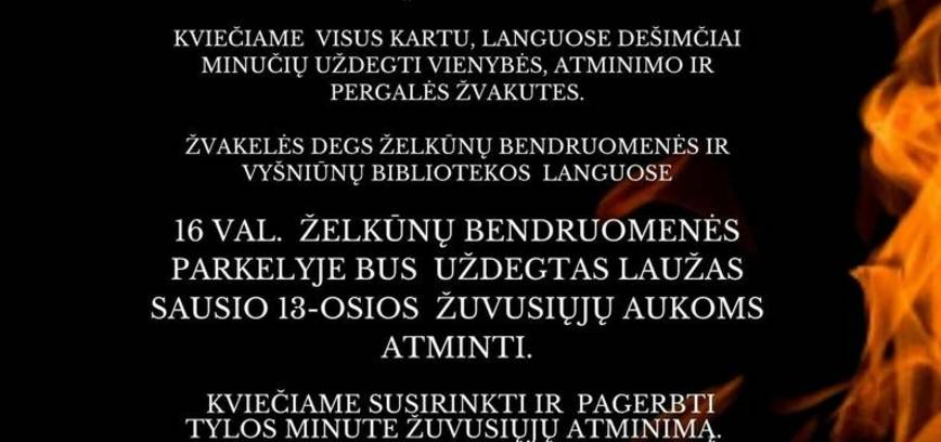 A bonfire will be lit in the Želkūnai community park to commemorate the victims of January 13th