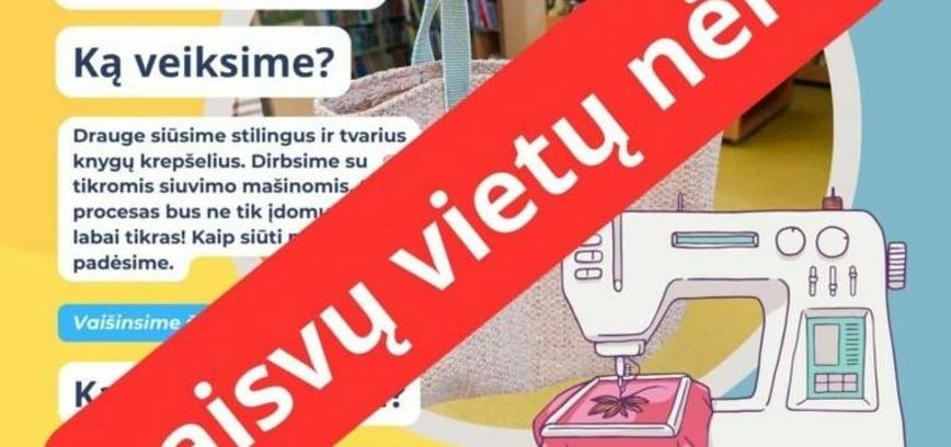 Šeimadienis bibliotekoje. Knygų krepšelių siuvimo dirbtuvės