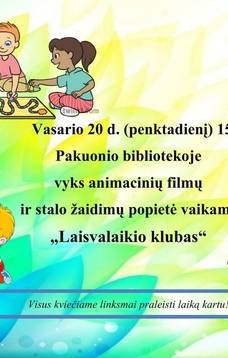 Animacinių filmų ir stalo žaidimų popietė vaikams „Laisvalaikio klubas“