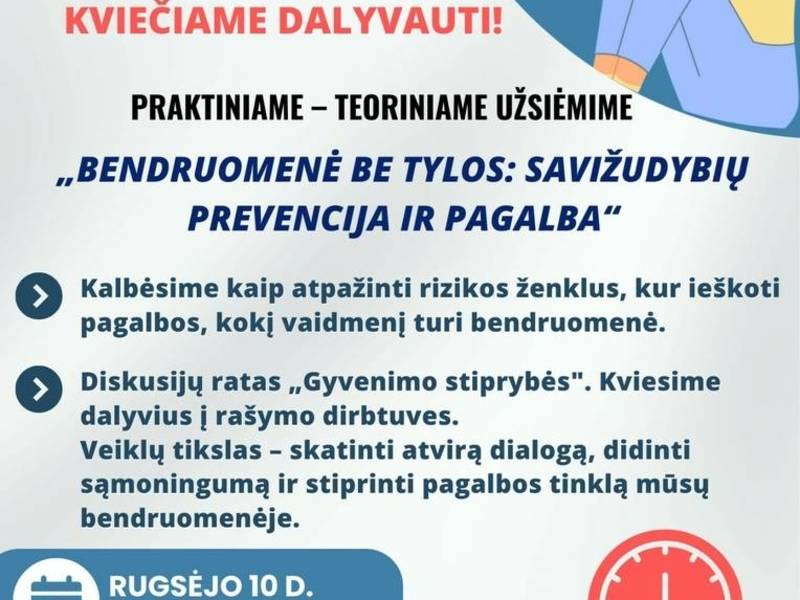 Praktinis-teorinis užsiėmimas „Bendruomenė be tylos: savižudybių prevencija ir pagalba“