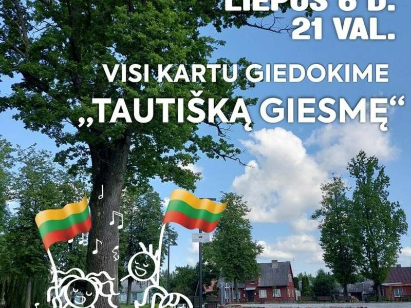 „Tautiškos giesmės“ giedojimas Jiezno miesto aikštėje