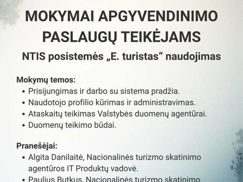 Mokymai „NTI posistemės „E turistas“ naudojimas“