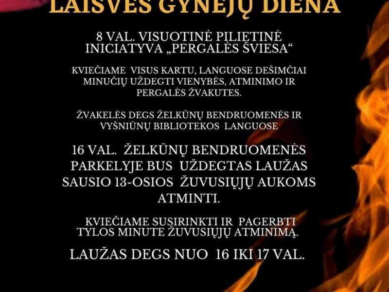 Želkūnų bendruomenės parkelyje bus uždegtas laužas Sausio 13-osios žuvusių aukoms atminti