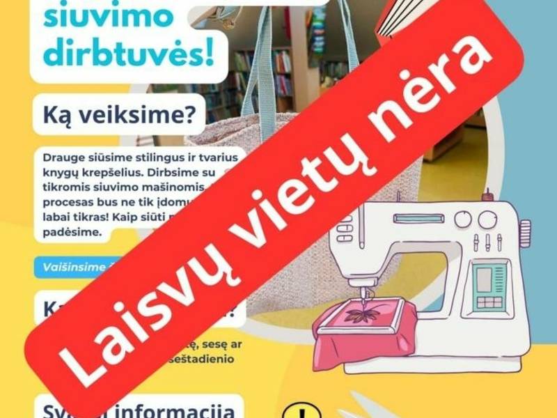 Šeimadienis bibliotekoje. Knygų krepšelių siuvimo dirbtuvės