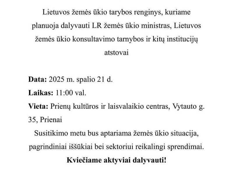 Žemės ūkio bendruomenės susitikimas